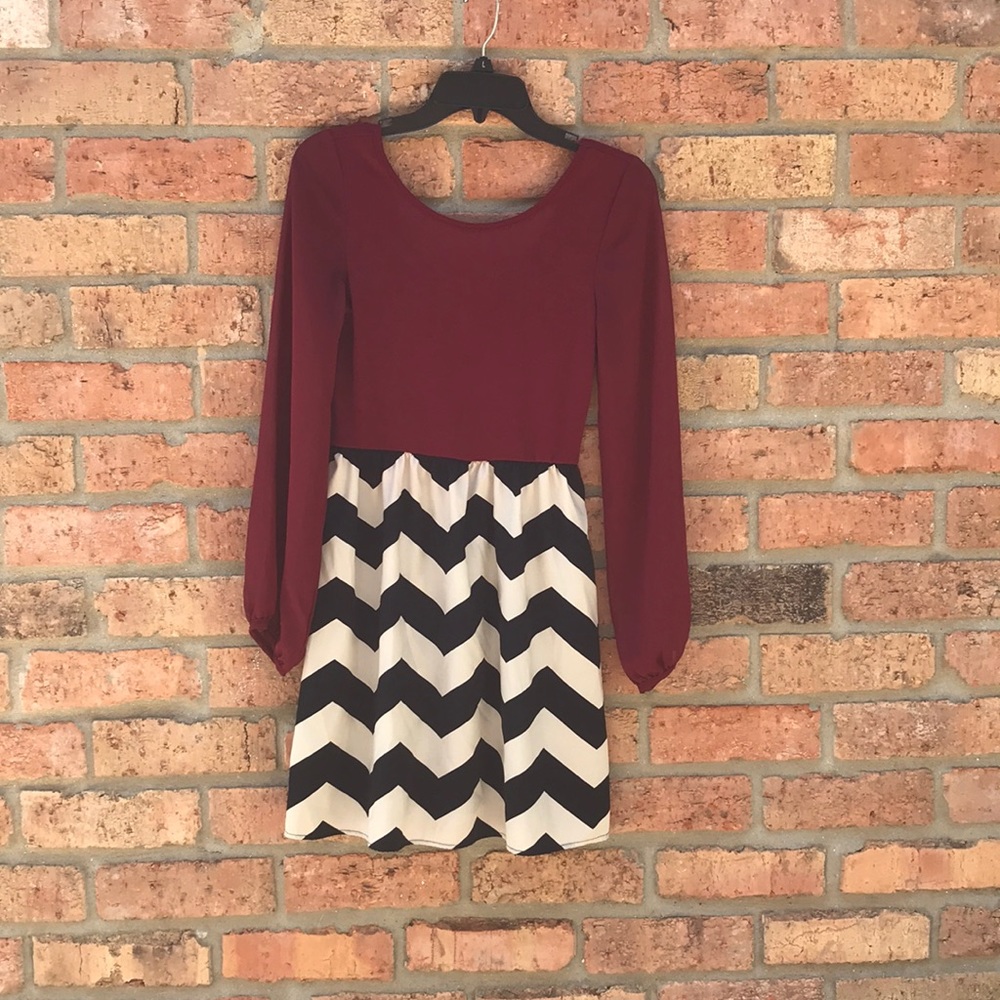 Marroon black and white chevron dress millibon